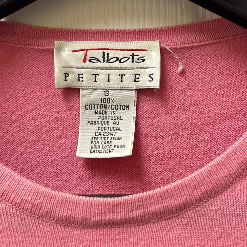 Vintage‎ Talbots Petites Women's SP Pink Short Sleeve Sweater Made in Portugal